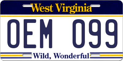 WV license plate OEM099