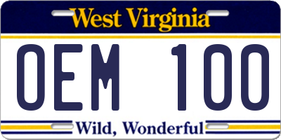WV license plate OEM100