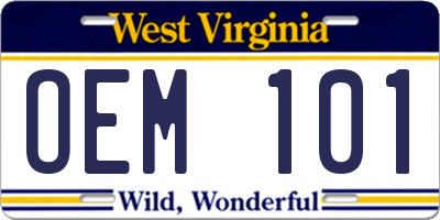 WV license plate OEM101