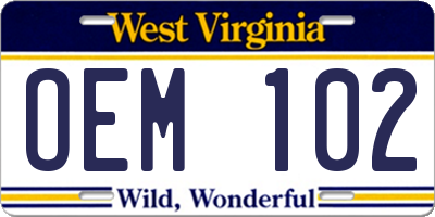 WV license plate OEM102