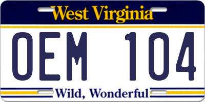 WV license plate OEM104
