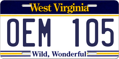 WV license plate OEM105