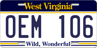 WV license plate OEM106