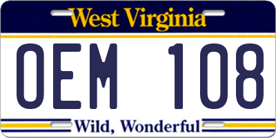 WV license plate OEM108