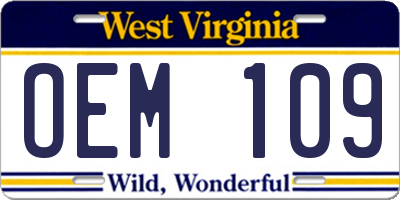 WV license plate OEM109