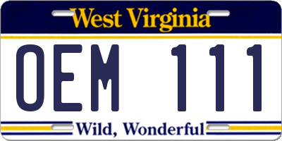 WV license plate OEM111