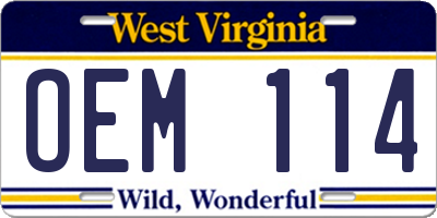 WV license plate OEM114