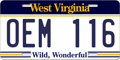 WV license plate OEM116