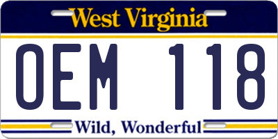 WV license plate OEM118