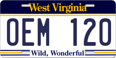 WV license plate OEM120