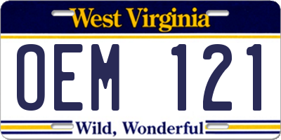 WV license plate OEM121