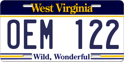 WV license plate OEM122