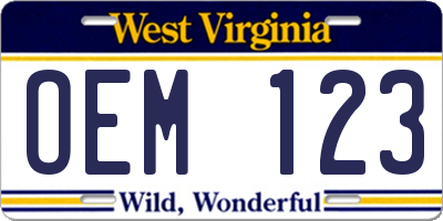 WV license plate OEM123