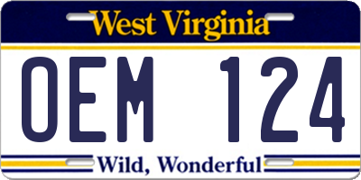 WV license plate OEM124