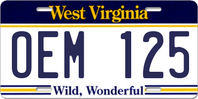 WV license plate OEM125