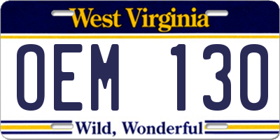 WV license plate OEM130