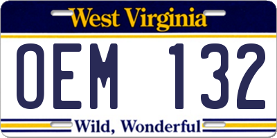 WV license plate OEM132