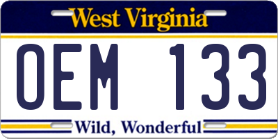 WV license plate OEM133