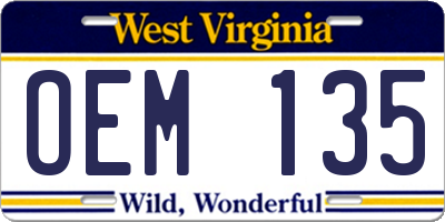 WV license plate OEM135