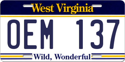 WV license plate OEM137
