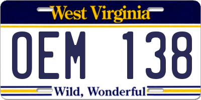 WV license plate OEM138