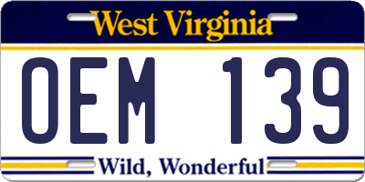 WV license plate OEM139