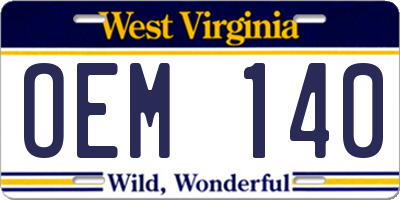 WV license plate OEM140