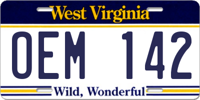 WV license plate OEM142
