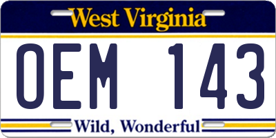 WV license plate OEM143