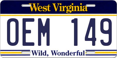WV license plate OEM149