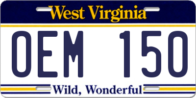 WV license plate OEM150