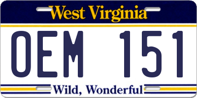 WV license plate OEM151
