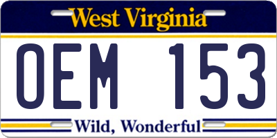 WV license plate OEM153