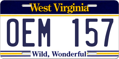 WV license plate OEM157