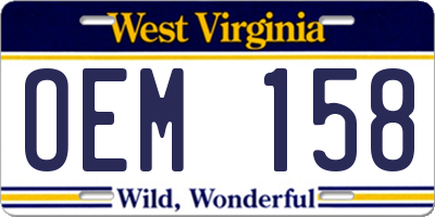 WV license plate OEM158
