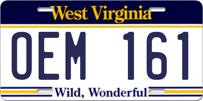 WV license plate OEM161