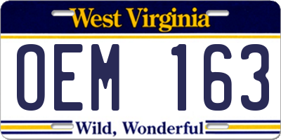 WV license plate OEM163