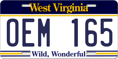 WV license plate OEM165