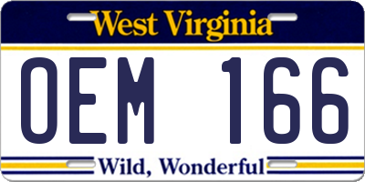 WV license plate OEM166