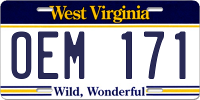 WV license plate OEM171