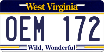WV license plate OEM172