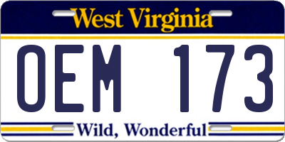 WV license plate OEM173