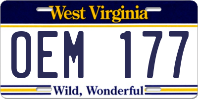 WV license plate OEM177