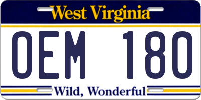 WV license plate OEM180