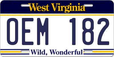 WV license plate OEM182