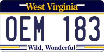 WV license plate OEM183