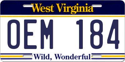 WV license plate OEM184