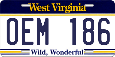 WV license plate OEM186