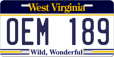 WV license plate OEM189