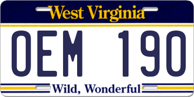 WV license plate OEM190